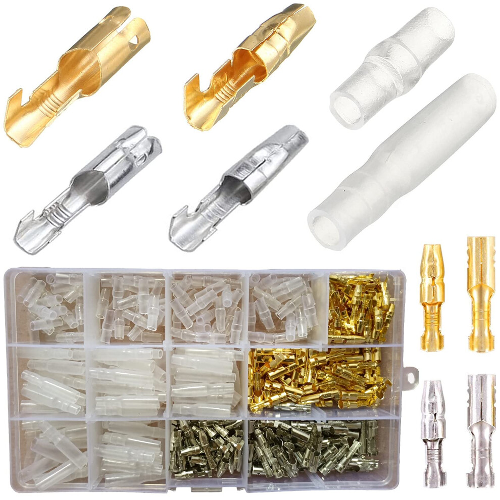 Bullet Connectors Kit 400Pcs, 3.9Mm Bullet Terminals With Insulation Cover, Gold Brass Bullet Wire Connectors Male And Female Crimp Terminals, Car Bi 8280260243306
