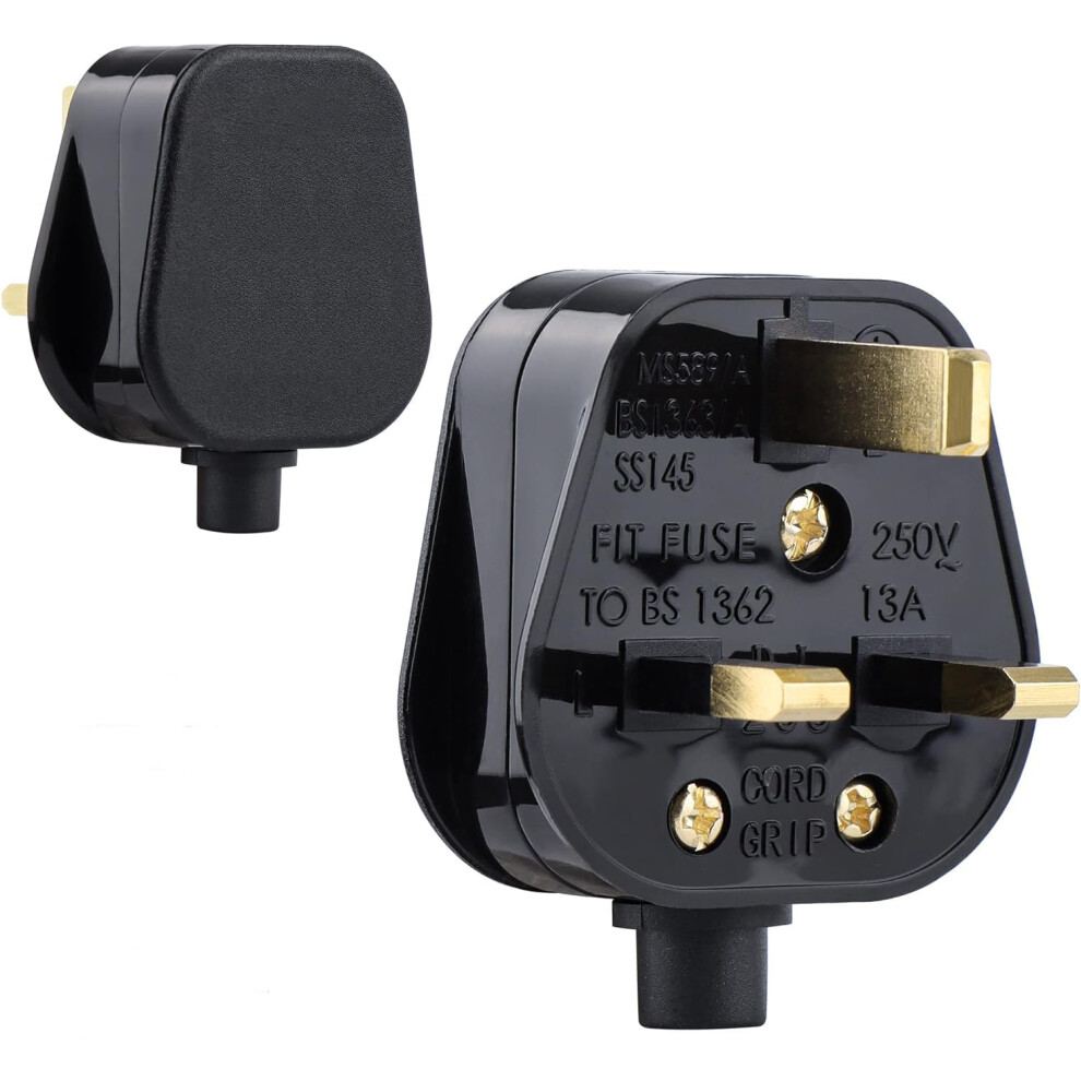 2 Pack 3 Pin Plug Uk 13 Amp Plugs Fused Mains Plugs Black Plug With 3A 5A 7A 10A 13A Domestic Fuses Kit 51141622