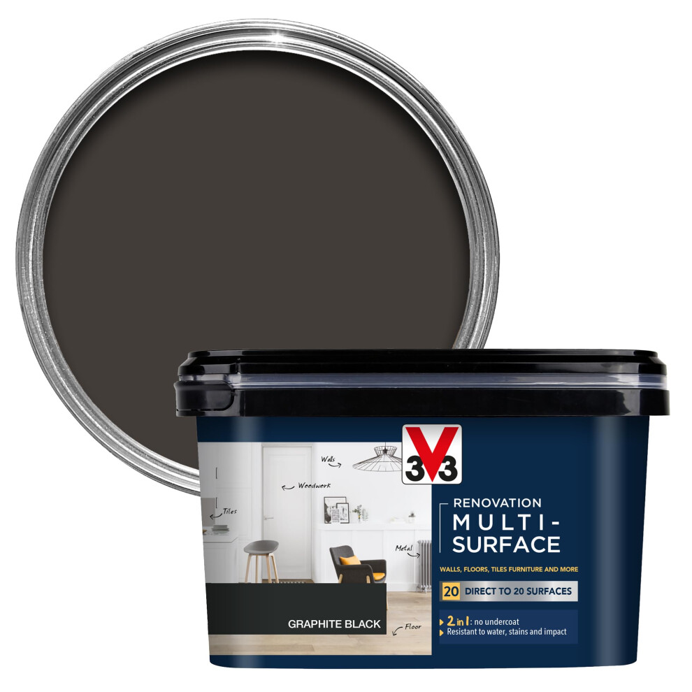 V33 Renovation Multi-Surface Paint - No Undercoat Needed - Over 20 Surfaces - Resistance To Water Stains & Impact - High Coverage - Graphite Black Sa 59835905