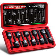 KIRXST 1/2 Inch Impact Torx Bit Socket Set,T25-T80 Star Bit Socket Set 10 Piece for Mechanical Repair