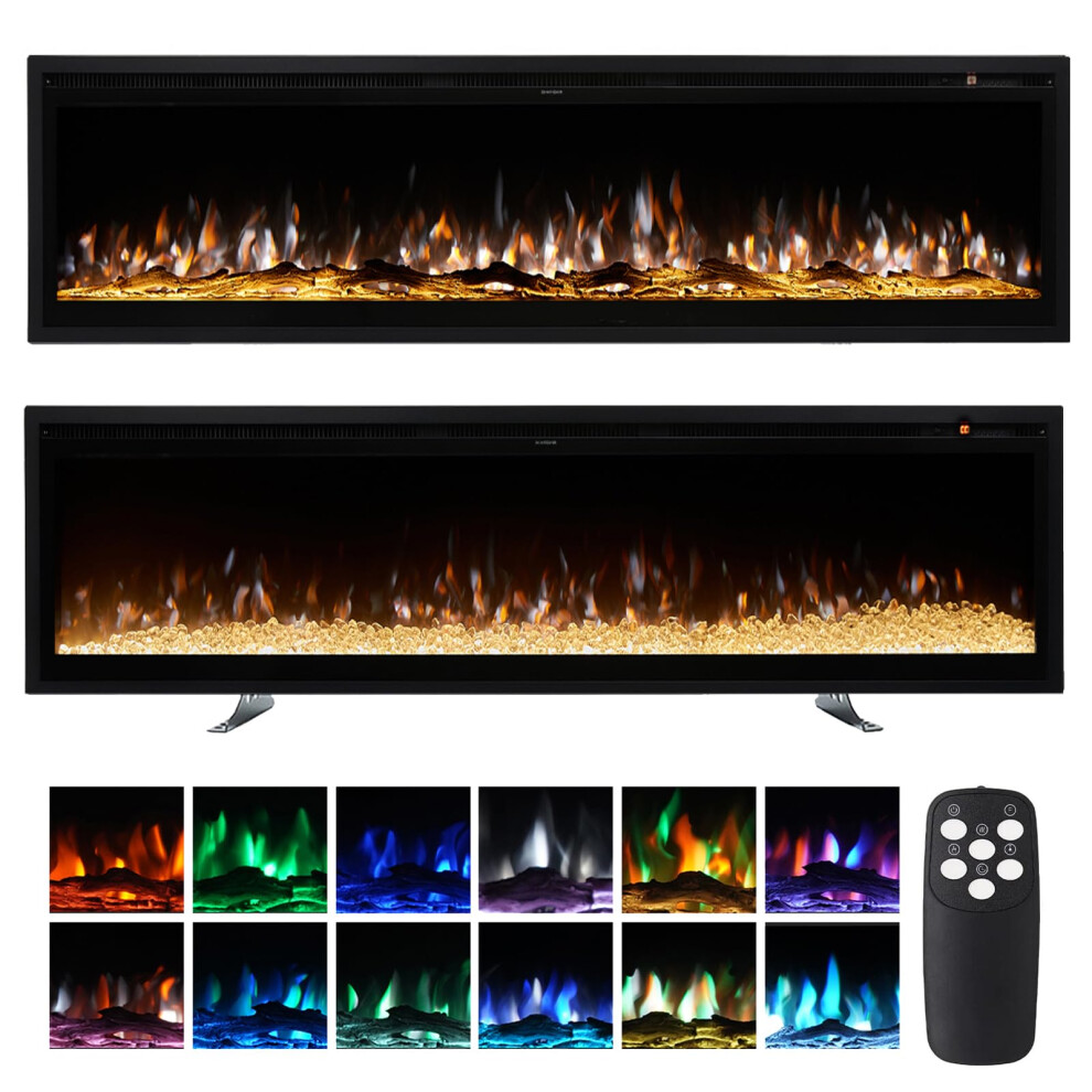 Inmozata Electric Fire Wall Mounted/Recessed/Freestanding 178Cm Electric Fireplace With Remote & Touch Screen Control 12 Led Color Flame Effect, 2 He