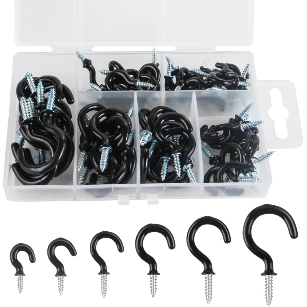 75Pcs Black Hooks For Hanging Ceiling Screw In Hooks, Metal Ceiling Hooks Multipurpose Vinyl Coated Screw-In Wall Hooks For Hanging Plants, Cups, Ute 84169488