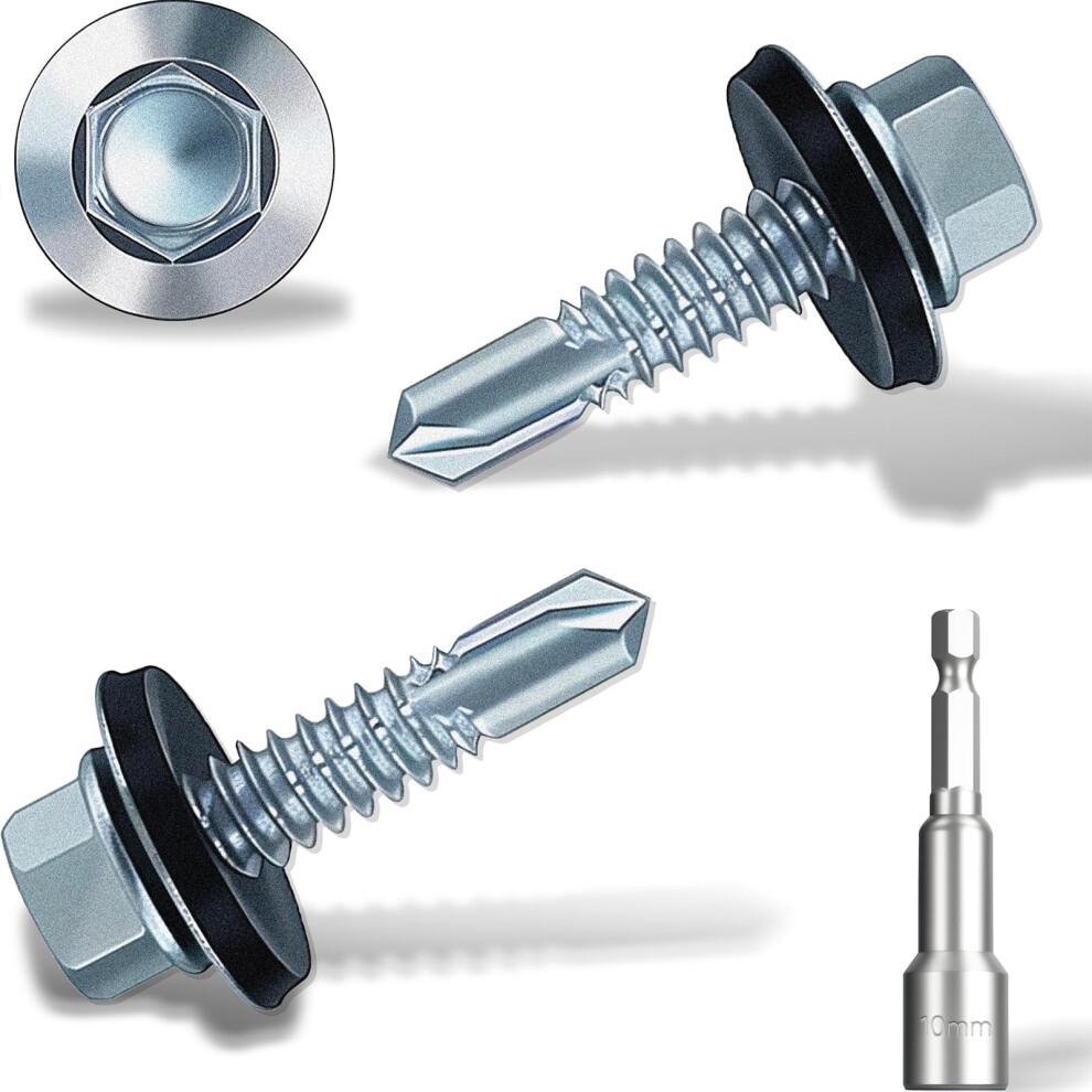 5.5X25 Mm Self-Drilling Roofing Screws, 180 Pcs Hex Head Self Tapping Screws, Hex Head Self-Drilling Roof Screws With Rubber Sealing Washer. With Hex 77140739
