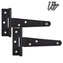 Keypak 2 Pack 150mm (6") T-Hinges Black Japanned, Metal Tee Hinges with Rustproof Coating, Ideal for Wooden Gates, Shed Doors, Barn Doors & External