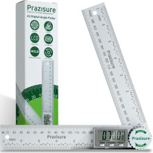 Prazisure Digital Angle Finder, 200mm Aluminium Protractor - Professional Angle Measuring Tool for Woodworking, Construction and DIY (Includes 2 Batt