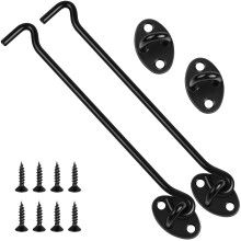 2 Pack Hook and Eye Latch, 8 Inch Black Cabin Hooks Stainless Steel Eye Gate Latch Easy Lock