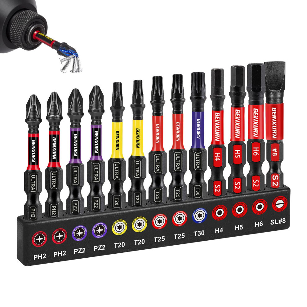 Geinxurn 13Pcs Impact Screwdriver Bits Set (Phillipes, Pozidriv, Torx, Hex, Slotted) 5051226946523
