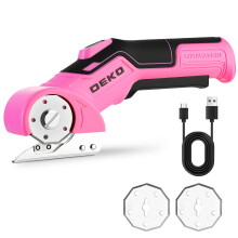 DEKOPRO Rechargeable Electric Box Cutter with 2 Blades, High-Precision Cardboard Cutter with Safety Lock for Carpets, Plastic, Sheet-Aluminum, Cardbo