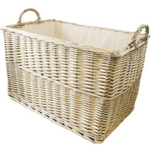 Arthur Cameron Wicker Log Basket with Lining and Handles | Large Sturdy Storage Basket perfect for Toys, blankets, hallway, garage, living room, bedr