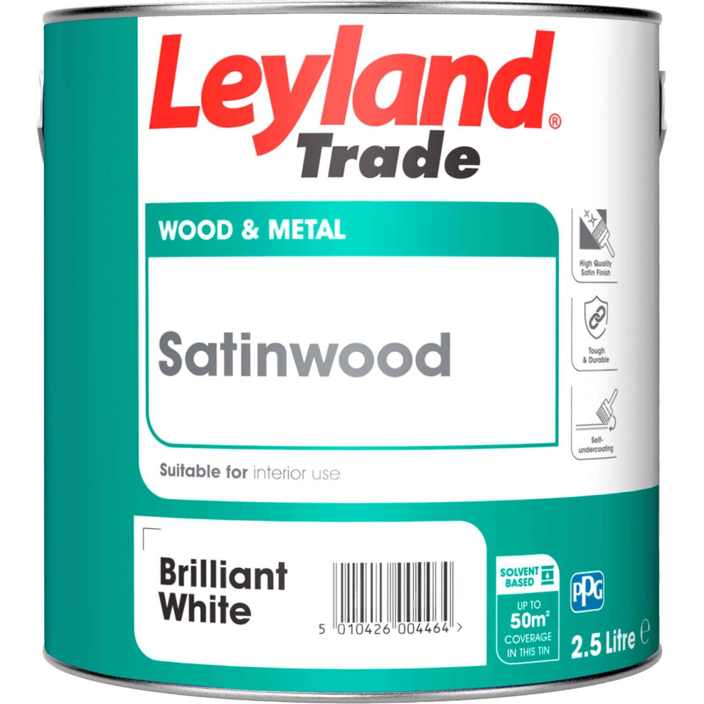 Leyland Trade Satinwood Paint - Brilliant White 2.5L 35581871