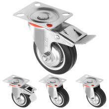 H&S Heavy Duty 75mm (3") Swivel Castors – Set of 4 Rubber Trolley Wheels with Lockable Brakes for Furniture, Appliance, Outdoor or Bed