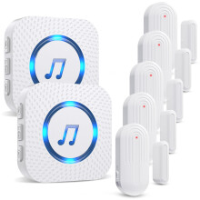 SanJie Door Chimes When Door Opens for Home - Door Alarm with Chime Adjustable Volume,5 Magnetic Door Sensors & 2 Plug-in Receivers - Door Open Chime