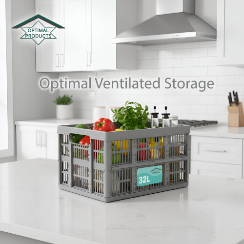 Optimal Products Strong Folding Collapsible Plastic Storage Crates Boxes Stackable Basket 32L (PACK OF 1) 2