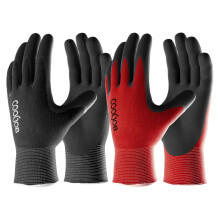 COOLJOB Work Gloves, 2 Pairs Gardening Gloves for Men, Breathable Rubber Coated Work, Working Large Size Fits Most, Black & Red (L)