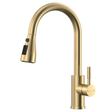 APPASO Gold Kitchen Tap, Sink Taps Mixer with Pull Out Spray, Mixer Tap with 3 Spary Modes, 360 Swivel Single Handle Brushed Gold Tap for Kitchen St