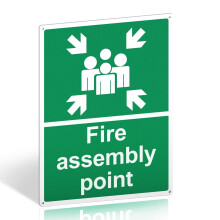Fire Assembly Point Sign Outdoor - 400 x 300mm - 1mm Rigid Plastic Fire Safety Signs with 4 Pre-Drilled Holes and Self-adhesive Backing
