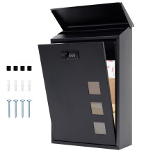 lisetar Post Box Wall Mounted, Steel Mail Box with Combination Lock - Weather-Resistant, 3 Viewing Windows, Rain Cover, Lockable for Outside, Black 4