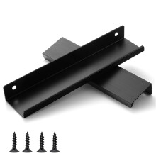 QZKJQDD 2 Pack Black Kitchen Cupboard Handles Finger Edge Pulls for Cabinets and Drawers, 150 mm Wardrobe Door Handles Modern Aluminum, Matte Black