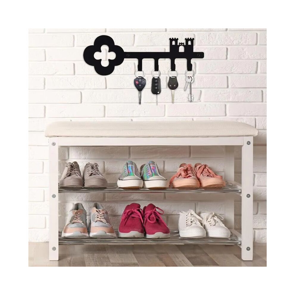 Metal Key Holder 4 Hooks Entryway Key Organizer Wall Mounted Key Shape Organizer Hook For Bag Clothes Keys Black 4852693524891