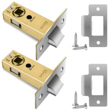 2 Set 45mm Tubular Mortice Latch, Door Latches for Internal Doors, Polished Tubular Latch with Stainless Steel Panels, Door Latch for Sprung Lever Ha