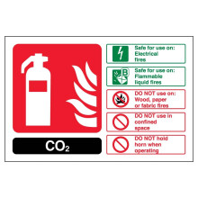 V Safety 11016AL-R Co2 Id Fire Extinguisher Sign - Landscape - 150mm x 100mm - 1mm Rigid Plastic, Black/Green/Red