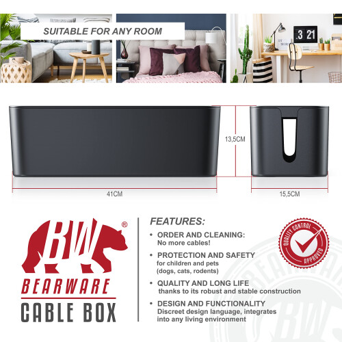 Bearware - Cable Tidy Box - Cable Management Box - Cable Organizer - Cable Box - Box for covering cables - Multiple Socket Organizer - Handy Charging 1