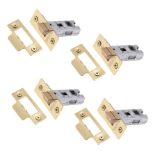 XFORT Tubular Latch, Polished Brass, Tubular Door Latch for Internal Wooden Doors, (4 Pack, 75mm)