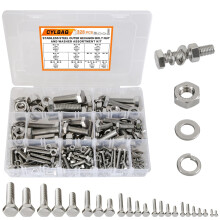 CYLBAQ 328PCS Hex Head Screws Bolts Nuts and Washers Set Kit, M3 M4 M5 M6 M8 M10 M12 Outer Hexagonal Screw Assortment Set, Stainless Steel Hex Bolt A