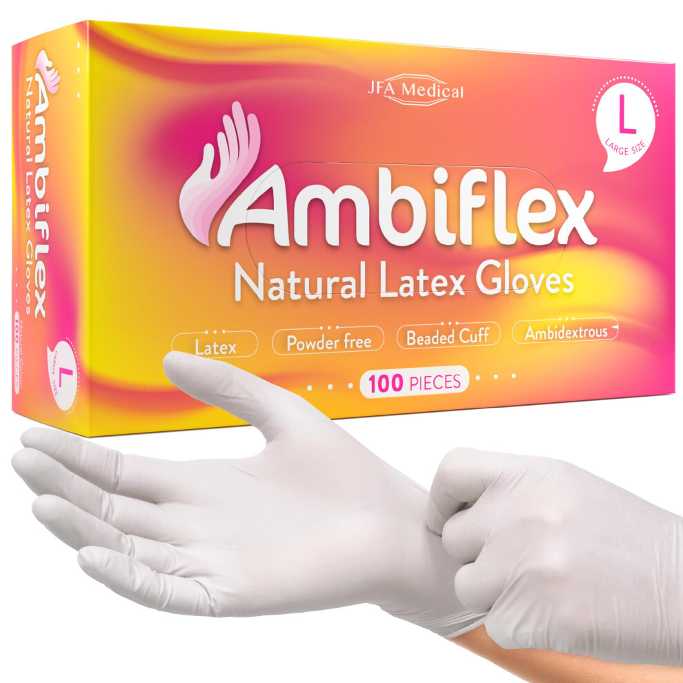 Jfa Medical Disposable Powder Free Natural Latex Gloves - Box Of 100 (Large) 5051226591501