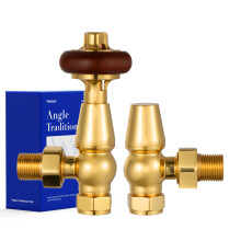 VANCOCO Traditional Polished Brass Angled Radiator Valves 1/2"15mm, Brass Thermostatic Radiator Valve, Cast Iron Antique Thermostat Radiator Thermos
