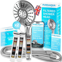 PUREAQUA 15 Stage Shower Head Filter | Shower Filter X2 | Hard Water Showerhead Filters | High Pressure Shower Heads | 5 Spray Settings Power Shower