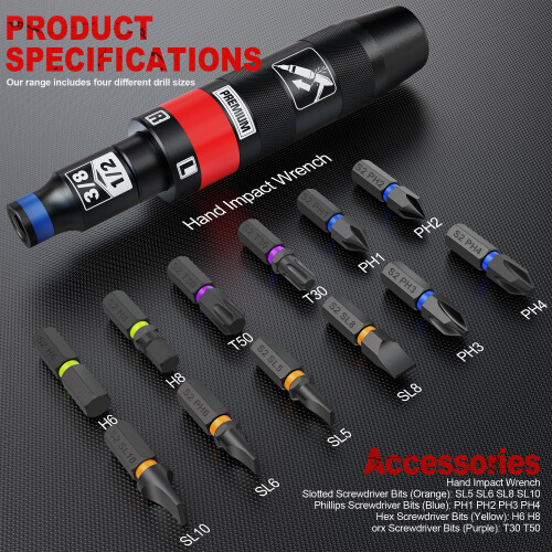 Aurlloct 1/2 Inch Manual Impact Driver Set, 13 Piece Impact Screwdriver Kit, Rep 1