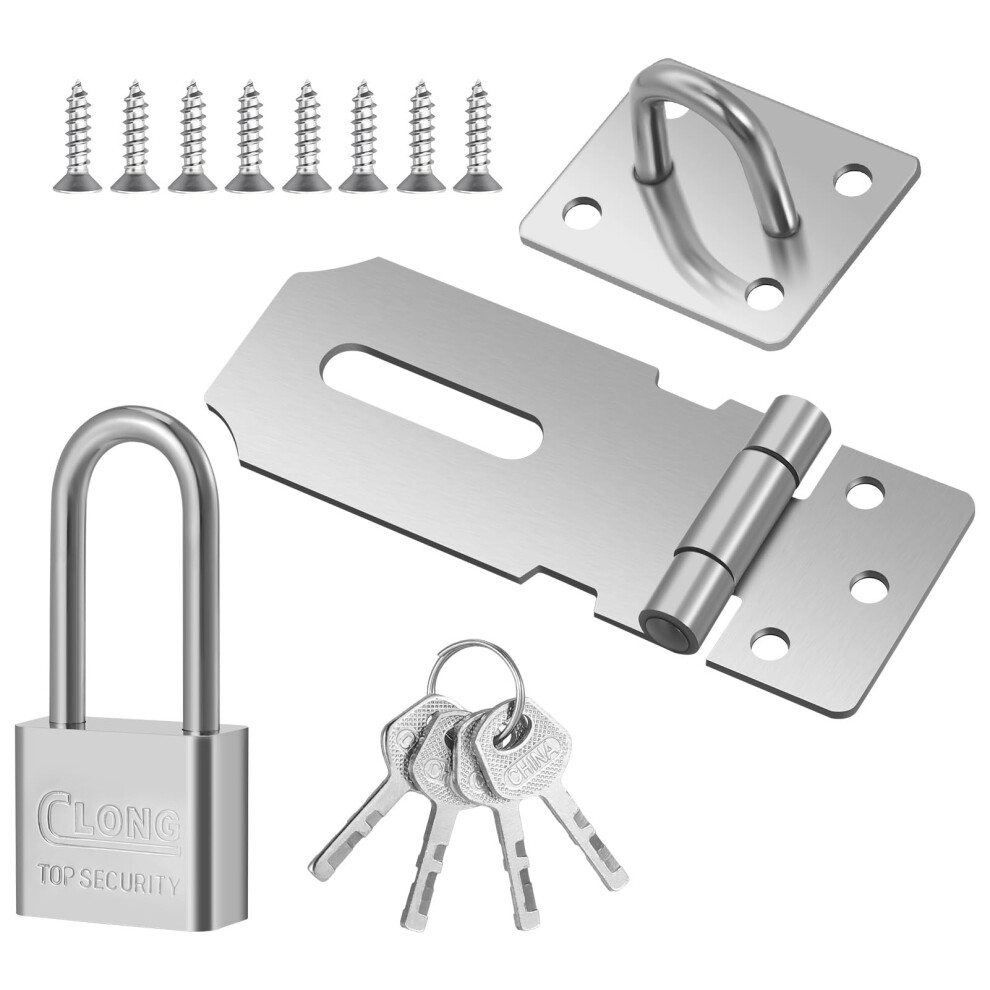 Saerryor Door Hasp And Staple With Padlock, Heavy Duty Shed Lock Hasp And Latch 8109351293603