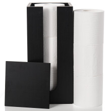 Woodluv Toilet Roll Holder with Lid, Toilet roll holder Freestanding, Bathroom Storage, Bamboo Loo Roll Holder, Bathroom Storage Unit, Black