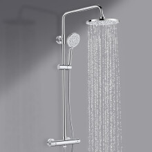 Thermostatic Shower Mixer Set, Bevankly Round Shower System, Thermostatic Shower Bar Set with Rainfall Shower, 3 Jet HandheldShower, Adjustable Heigh