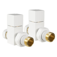 VANCOCO 2Pcs 1/2"15mm Glossy White Straight Radiator Valves Square, Manual Radiator Valves Pair Standard Connection for Heated Towel Rail and Centra