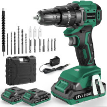 JYGMPRO Cordless Drill Driver 21V, Brushless Cordless Hammer with 2 Batteries 2000mAh, 20+3 Torque, 45N.m Max, 14PCS Drill Bits, 2 Speed, LED Light f