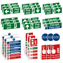 Fire Exit Sign Kit 30pcs - Self-Adhesive Vinyl Safety Signs - Fire Action, Exit Keep Clear, Door Keep Shut, Extinguisher Stickers - Waterproof UV Res
