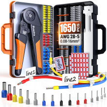 Ferrule Crimping Tool 0.08-16mm² (AWG28-5) with 1650pcs Ferrules, Preciva Hexagon Crimper with Cable Ties & Storage Case, Self-Adjustable Ratchet Cri