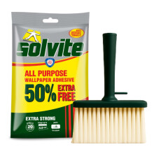 Solvite Extra Strong Wallpaper Paste Bundled With Paste Brush for Wallpapering | Ready to Use Adhesive Kit