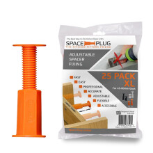 Space-Plug Adjustable Spacer Fixings (XL size for 45-80mm gaps), 25 Pack of Original Orange Spacers, Professional & DIY use for kitchen, bedroom