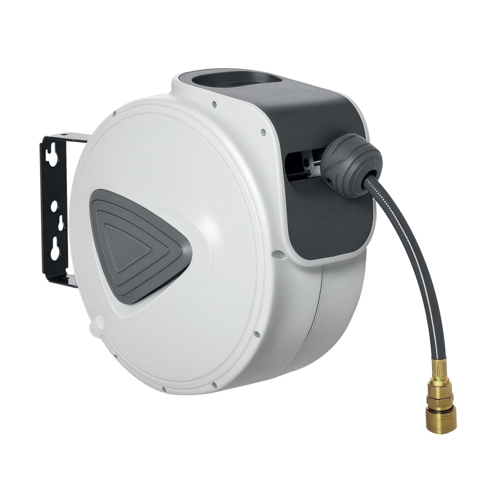 Durhand Retractable Air Hose Reel, Wall Mount Auto Rewind Hose- Reel, 10M+ 90Cm Diameter 3/8" 9.5Mm, Connector 1/4" Bsp, Grey