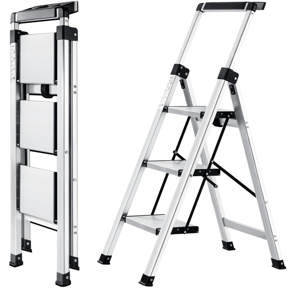 Xinsunho Step Ladder 3 Step, Aluminum Folding Step Stool With Retractable Handgrip & Removable Tool Tray, Lightweight Stepladders For High Closet, 33 35308096