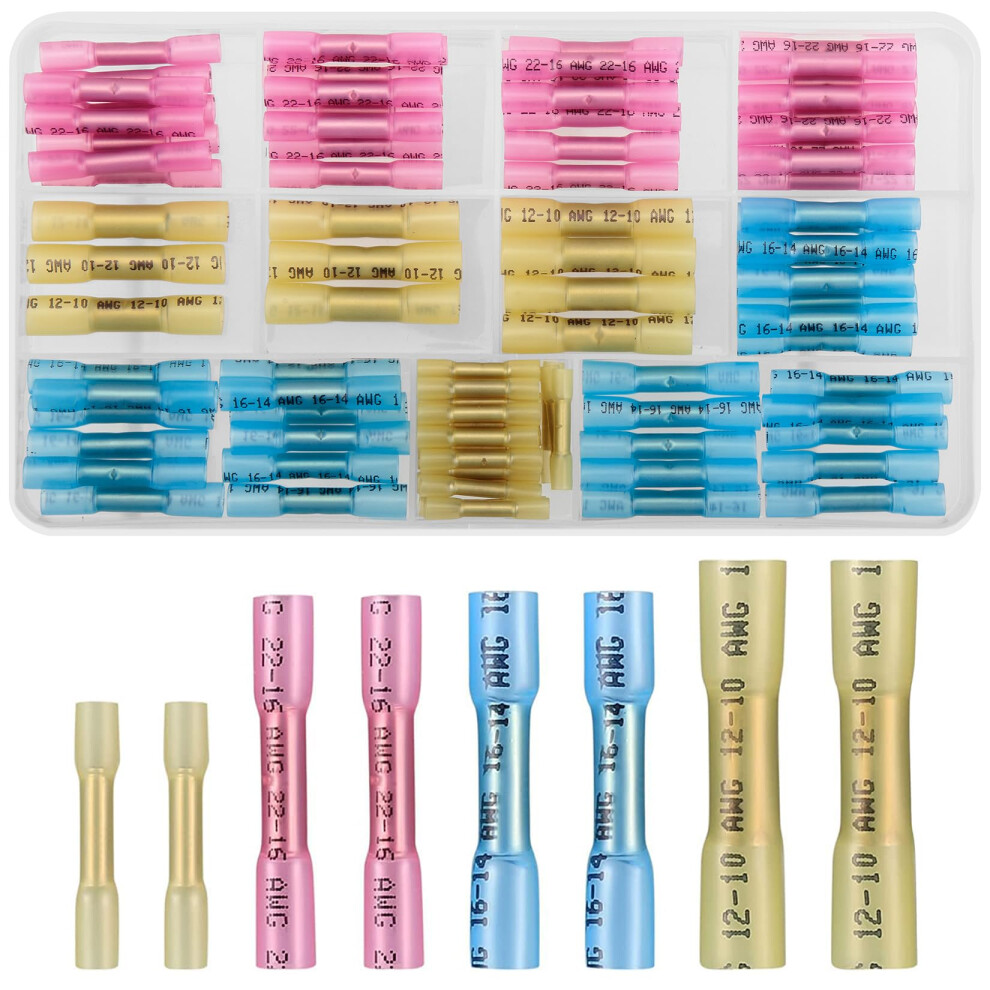 Qoosikicc 100 Pcs Heat Shrink Butt Connectors Kits, 10-26 Awg Butt Splice Electrical Wire Connectors Kit 5051226578335