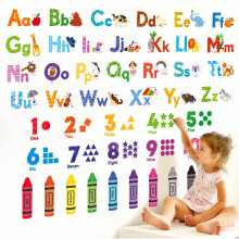 DECOWALL DS-8044 Learning Alphabet Numbers Color Wall Stickers ABC Animal Educational Decals for Kids Bedroom Nursery Living Room Art Home décor lett