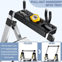 XinSunho Step Ladder 4 Step Aluminum Folding Step Stool with Retractab
