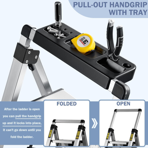 XinSunho Step Ladder 4 Step, Aluminum Folding Step Stool with Retractable Handgr 1