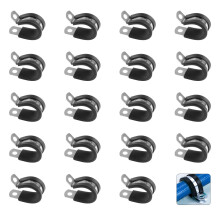 Stainless Steel Rubber Lined P Clips Assorted, 30 Pcs 20mm Hose Pipe Clamps, Hose Conduit Clips