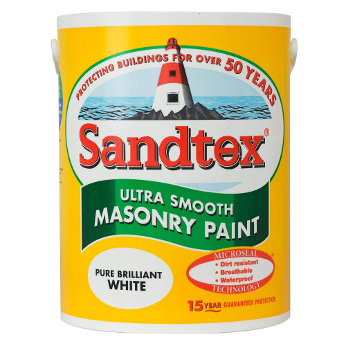 Sandtex Sandtex masonry paint, 5 litres, ultra smooth brickwork, white