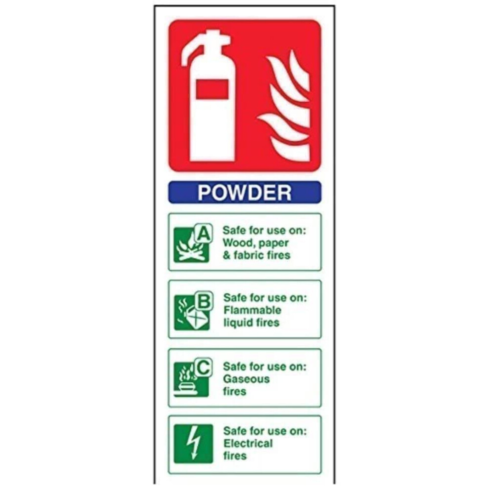 V Safety 11005Ac-R Powder Id Fire Extinguisher Sign - Portrait - 75Mm X 200Mm - 1Mm Rigid Plastic, Blue/Green/Red 5051226619823